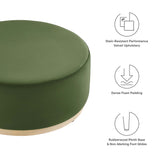 Maple Large 38" Round Performance Velvet Upholstered Ottoman in Moss Green Natural