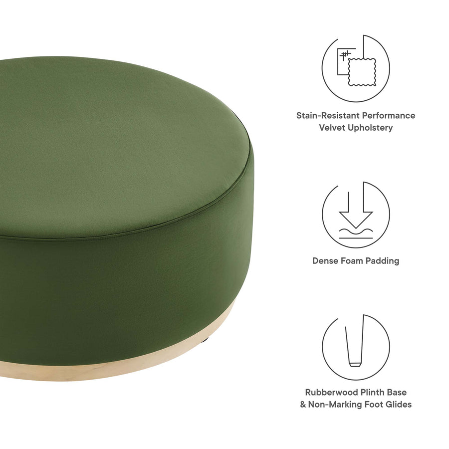 Maple Large 38" Round Performance Velvet Upholstered Ottoman in Moss Green Natural