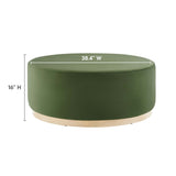 Maple Large 38" Round Performance Velvet Upholstered Ottoman in Moss Green Natural