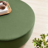 Maple Large 38" Round Performance Velvet Upholstered Ottoman in Moss Green Natural
