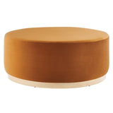 Maple Large 38" Round Performance Velvet Upholstered Ottoman in Rust Natural
