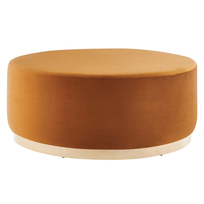 Tilden Large 38" Round Performance Velvet Upholstered Ottoman by Furniture For America