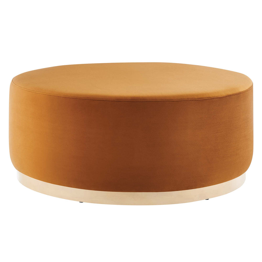 Maple Large 38" Round Performance Velvet Upholstered Ottoman in Rust Natural