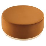 Maple Large 38" Round Performance Velvet Upholstered Ottoman in Rust Natural