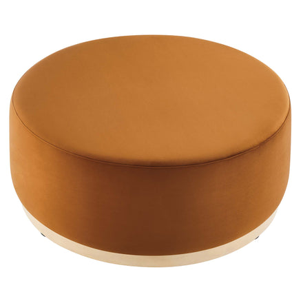 Tilden Large 38" Round Performance Velvet Upholstered Ottoman in Rust Natural