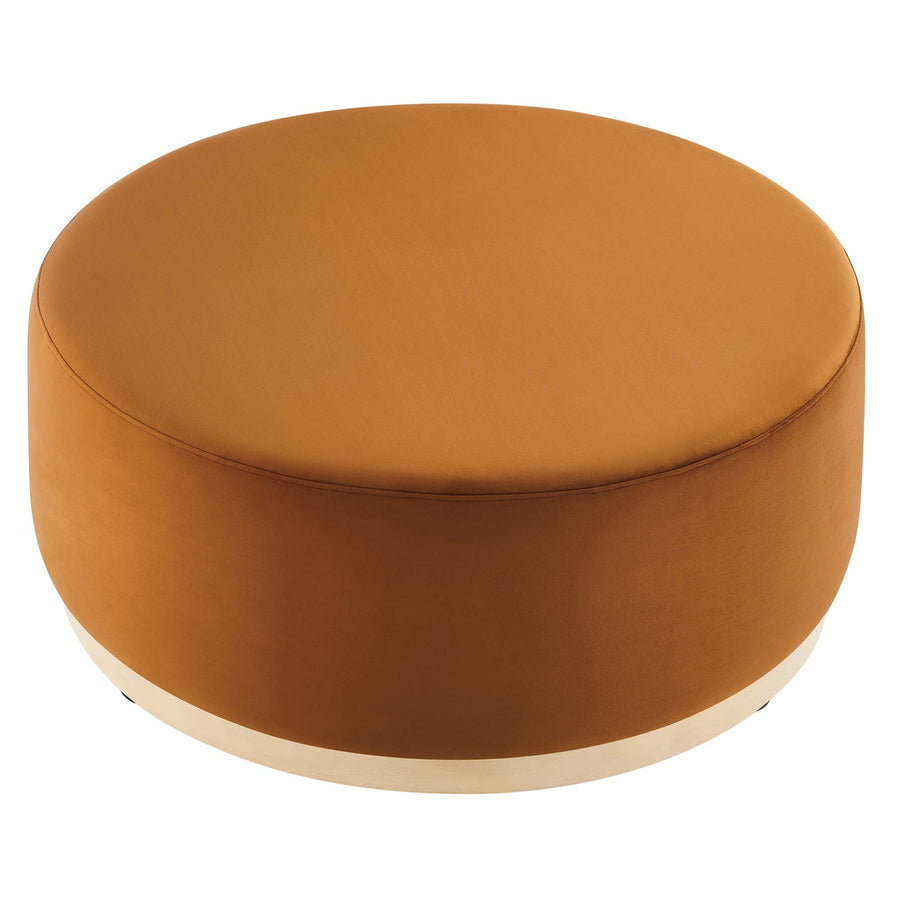 Maple Large 38" Round Performance Velvet Upholstered Ottoman in Rust Natural