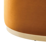 Maple Large 38" Round Performance Velvet Upholstered Ottoman in Rust Natural