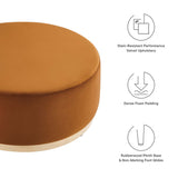 Maple Large 38" Round Performance Velvet Upholstered Ottoman in Rust Natural