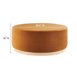 Maple Large 38" Round Performance Velvet Upholstered Ottoman in Rust Natural