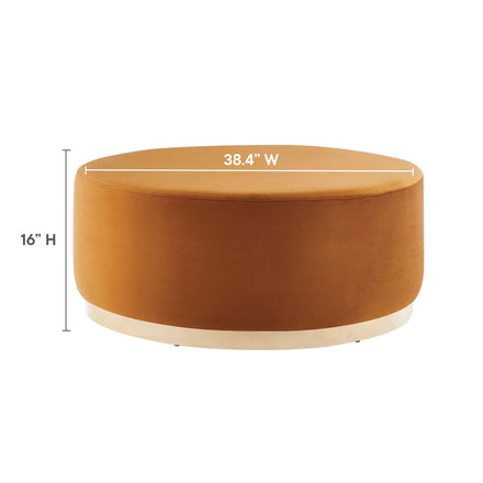 Tilden Large 38" Round Performance Velvet Upholstered Ottoman in Rust Natural