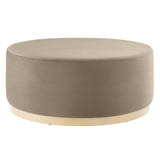 Maple Large 38" Round Performance Velvet Upholstered Ottoman in Taupe Natural