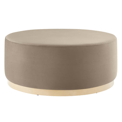 Tilden Large 38" Round Performance Velvet Upholstered Ottoman by Furniture For America