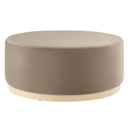 Tilden Large 38" Round Performance Velvet Upholstered Ottoman in Taupe Natural