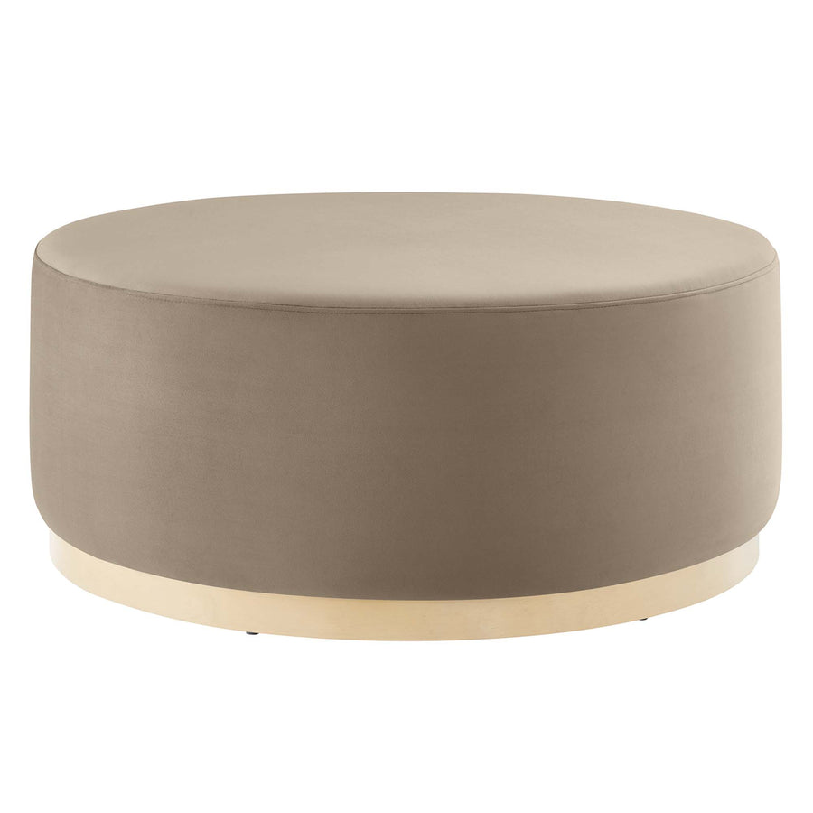 Maple Large 38" Round Performance Velvet Upholstered Ottoman in Taupe Natural