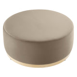Maple Large 38" Round Performance Velvet Upholstered Ottoman in Taupe Natural