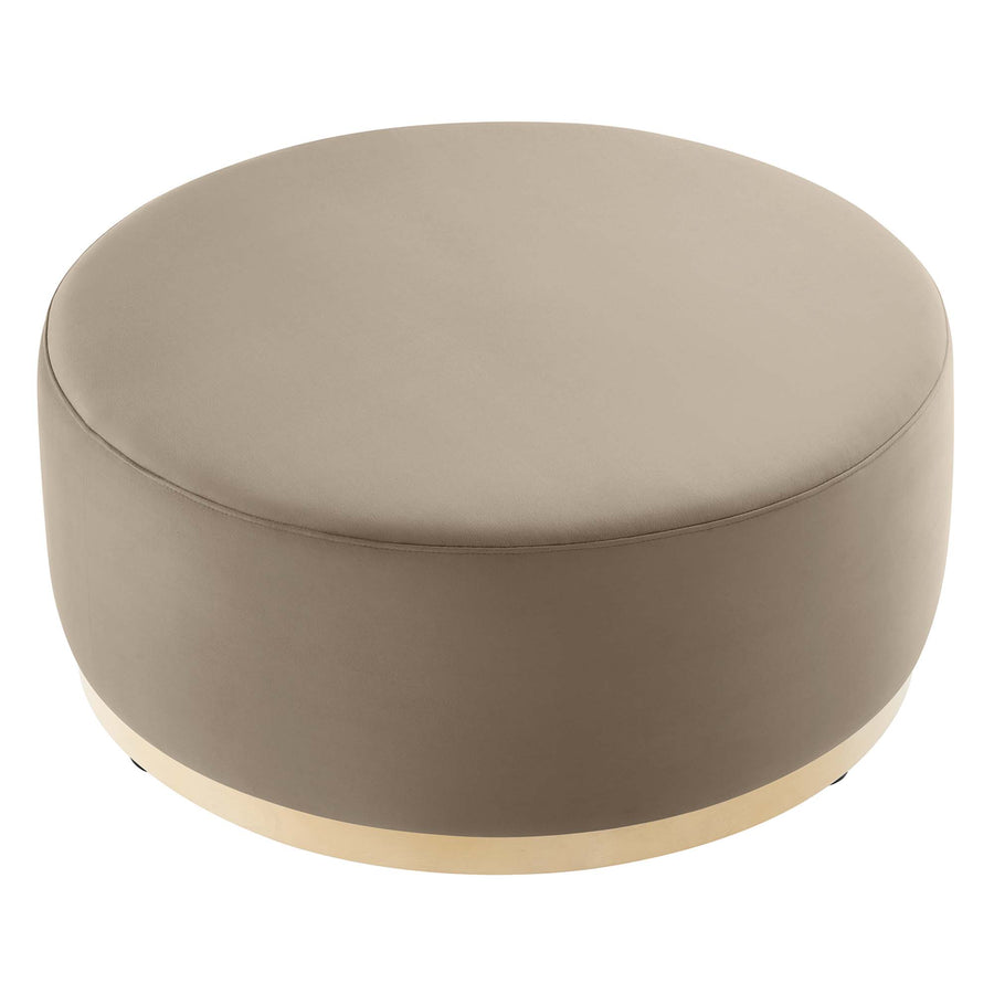 Maple Large 38" Round Performance Velvet Upholstered Ottoman in Taupe Natural