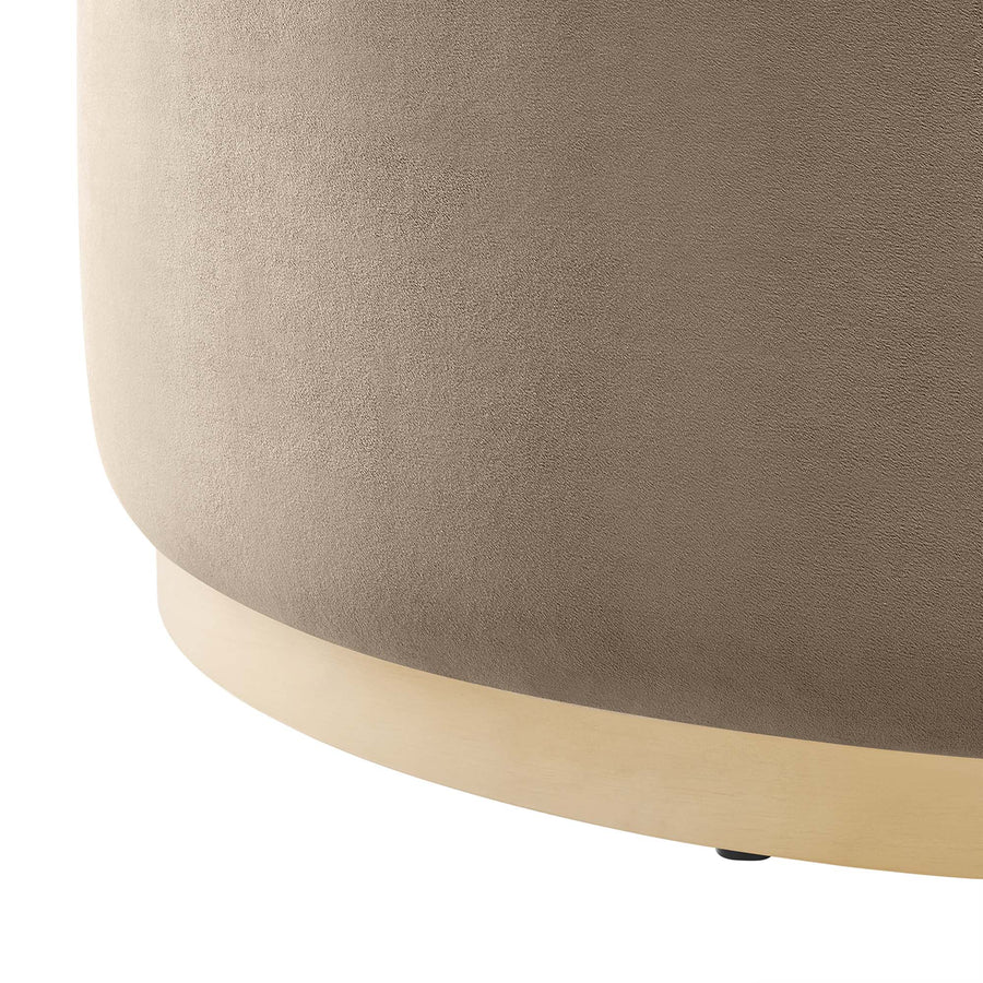Maple Large 38" Round Performance Velvet Upholstered Ottoman in Taupe Natural