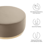 Maple Large 38" Round Performance Velvet Upholstered Ottoman in Taupe Natural