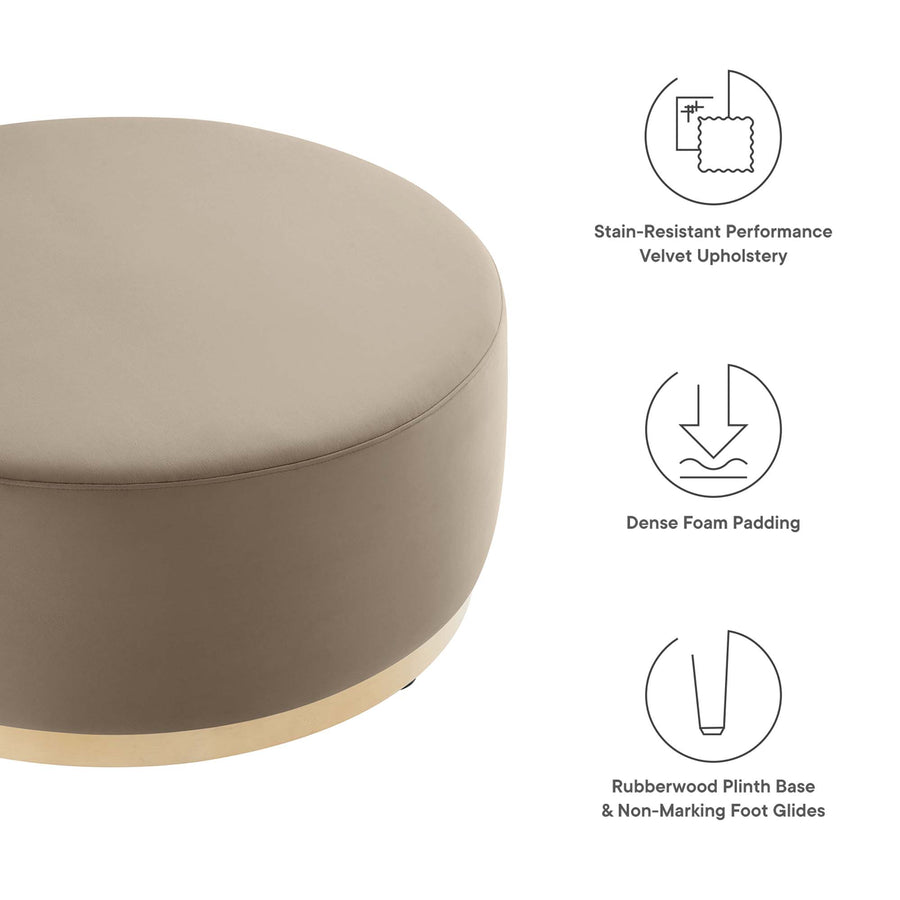 Maple Large 38" Round Performance Velvet Upholstered Ottoman in Taupe Natural