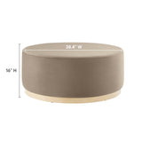 Maple Large 38" Round Performance Velvet Upholstered Ottoman in Taupe Natural
