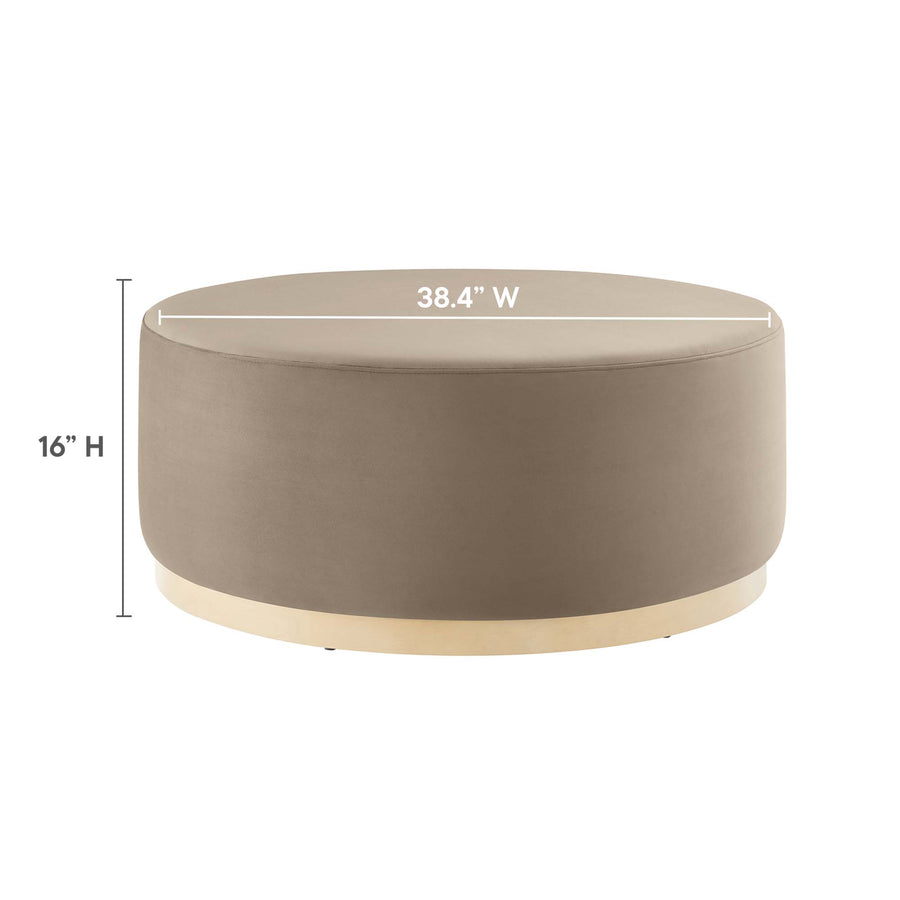 Maple Large 38" Round Performance Velvet Upholstered Ottoman in Taupe Natural