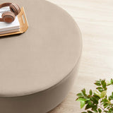 Maple Large 38" Round Performance Velvet Upholstered Ottoman in Taupe Natural
