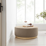Maple Large 38" Round Performance Velvet Upholstered Ottoman in Taupe Natural