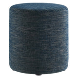 Oren 16" Round Woven Heathered Fabric Upholstered Ottoman in Heathered Weave Azure