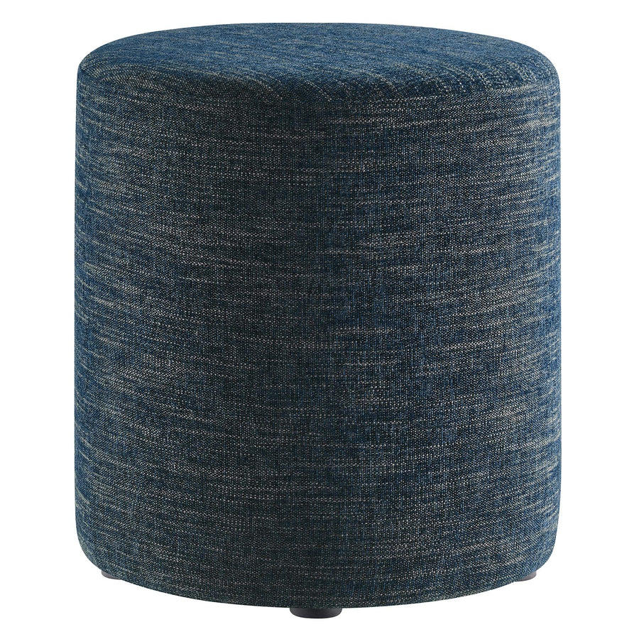Oren 16" Round Woven Heathered Fabric Upholstered Ottoman in Heathered Weave Azure
