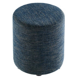 Oren 16" Round Woven Heathered Fabric Upholstered Ottoman in Heathered Weave Azure