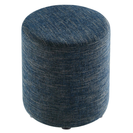 Callum 16" Round Woven Heathered Fabric Upholstered Ottoman in Heathered Weave Azure