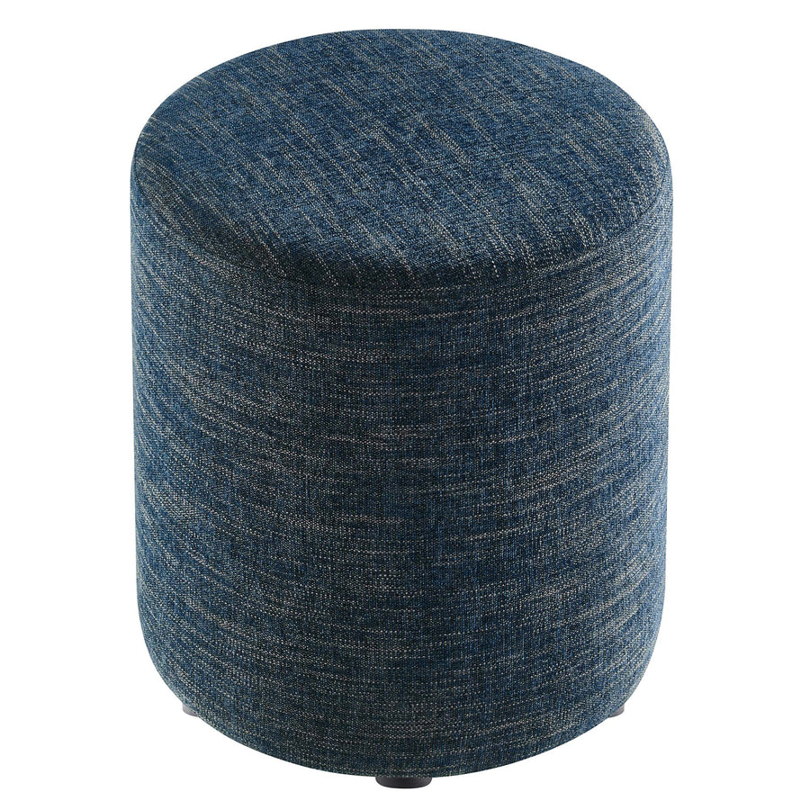 Oren 16" Round Woven Heathered Fabric Upholstered Ottoman in Heathered Weave Azure