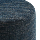 Oren 16" Round Woven Heathered Fabric Upholstered Ottoman in Heathered Weave Azure