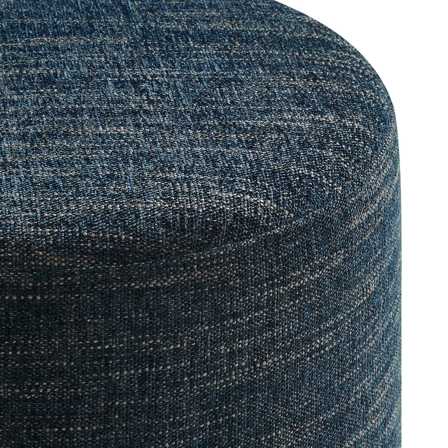 Oren 16" Round Woven Heathered Fabric Upholstered Ottoman in Heathered Weave Azure