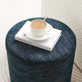 Oren 16" Round Woven Heathered Fabric Upholstered Ottoman in Heathered Weave Azure
