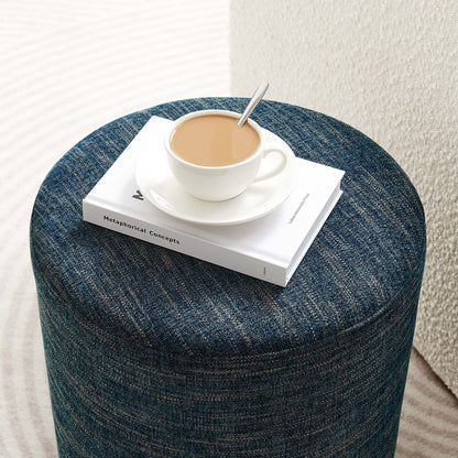 Callum 16" Round Woven Heathered Fabric Upholstered Ottoman by Furniture For America