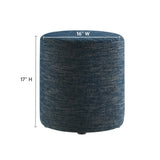 Oren 16" Round Woven Heathered Fabric Upholstered Ottoman in Heathered Weave Azure