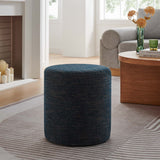 Oren 16" Round Woven Heathered Fabric Upholstered Ottoman in Heathered Weave Azure