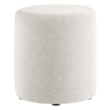 Oren 16" Round Woven Heathered Fabric Upholstered Ottoman in Heathered Weave Ivory