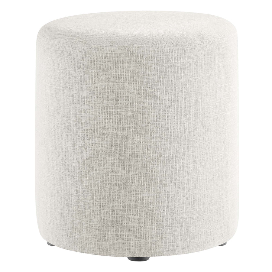 Oren 16" Round Woven Heathered Fabric Upholstered Ottoman in Heathered Weave Ivory