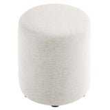 Oren 16" Round Woven Heathered Fabric Upholstered Ottoman in Heathered Weave Ivory