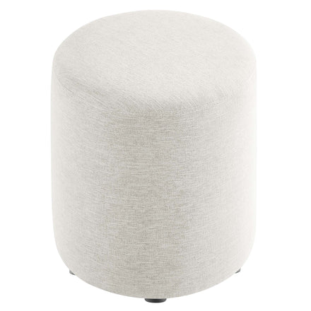 Callum 16" Round Woven Heathered Fabric Upholstered Ottoman in Heathered Weave Ivory