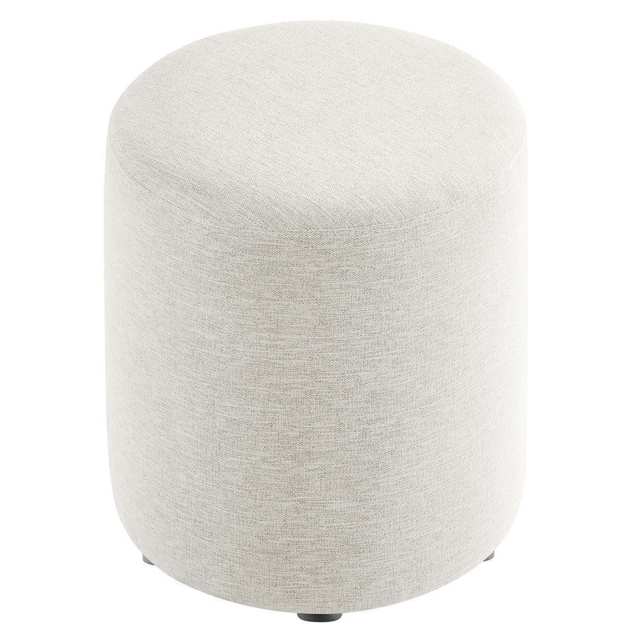 Oren 16" Round Woven Heathered Fabric Upholstered Ottoman in Heathered Weave Ivory