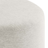 Oren 16" Round Woven Heathered Fabric Upholstered Ottoman in Heathered Weave Ivory