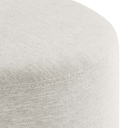 Callum 16" Round Woven Heathered Fabric Upholstered Ottoman in Heathered Weave Ivory