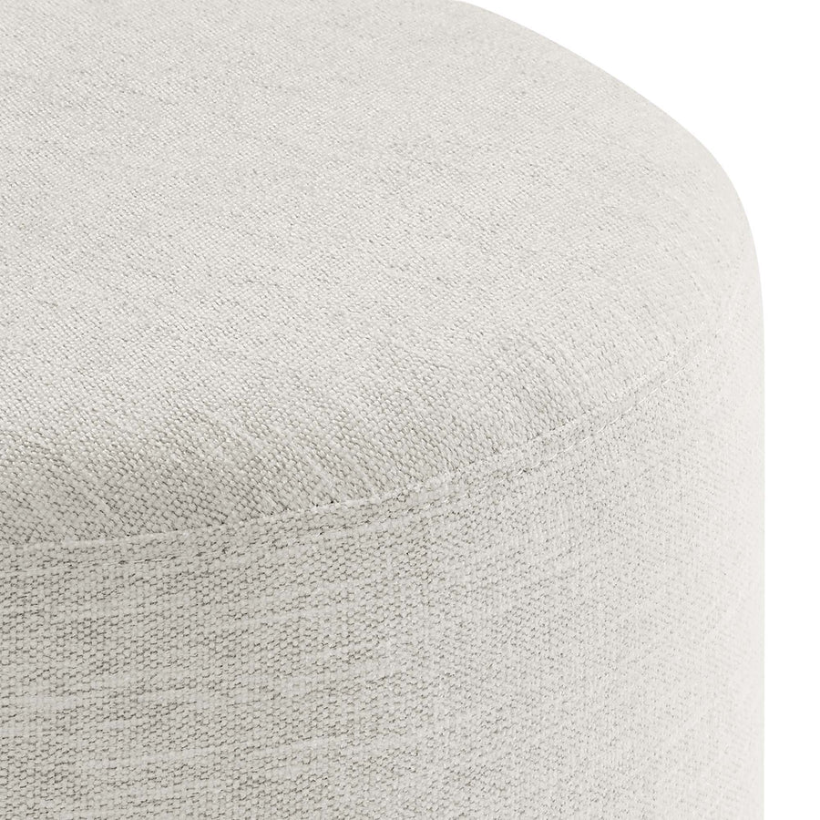 Oren 16" Round Woven Heathered Fabric Upholstered Ottoman in Heathered Weave Ivory