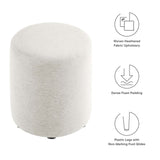 Oren 16" Round Woven Heathered Fabric Upholstered Ottoman in Heathered Weave Ivory