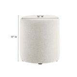 Oren 16" Round Woven Heathered Fabric Upholstered Ottoman in Heathered Weave Ivory