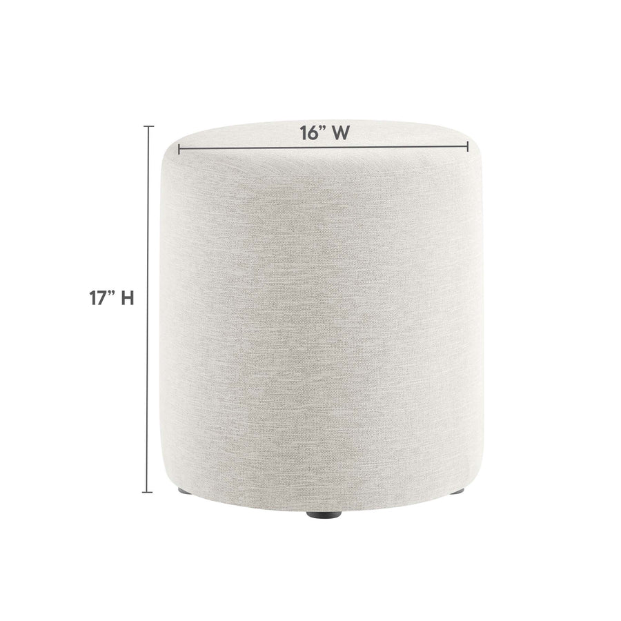 Oren 16" Round Woven Heathered Fabric Upholstered Ottoman in Heathered Weave Ivory