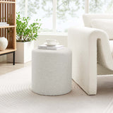 Oren 16" Round Woven Heathered Fabric Upholstered Ottoman in Heathered Weave Ivory